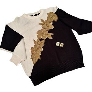 Vintage 90’s Gold Sequined Dolman Sleeve Oversized Long Sleeve Black Sweater